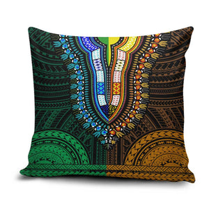 African Dashiki and Polynesian Pattern Pillow Cover Half Green-Gold