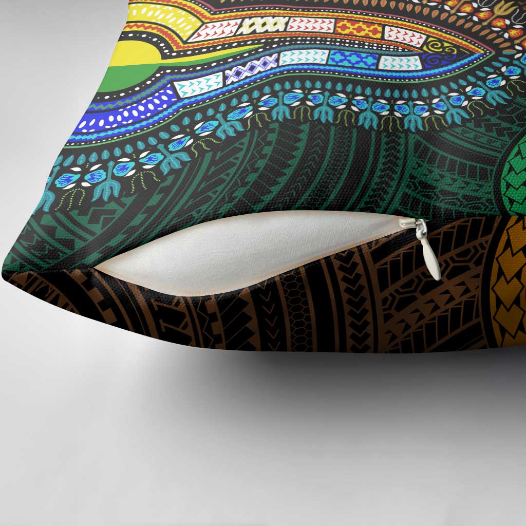 African Dashiki and Polynesian Pattern Pillow Cover Half Green-Gold