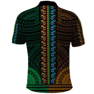 African Dashiki and Polynesian Pattern Polo Shirt Half Green-Gold