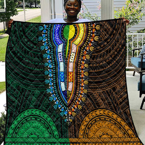 African Dashiki and Polynesian Pattern Quilt Half Green-Gold