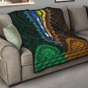 African Dashiki and Polynesian Pattern Quilt Half Green-Gold