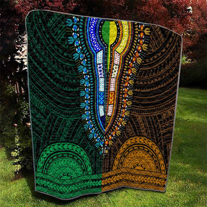 African Dashiki and Polynesian Pattern Quilt Half Green-Gold