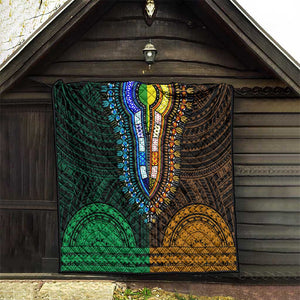 African Dashiki and Polynesian Pattern Quilt Half Green-Gold