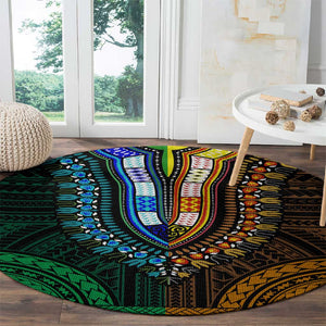 African Dashiki and Polynesian Pattern Round Carpet Half Green-Gold