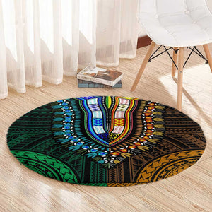 African Dashiki and Polynesian Pattern Round Carpet Half Green-Gold