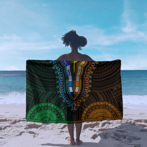 African Dashiki and Polynesian Pattern Sarong Half Green-Gold