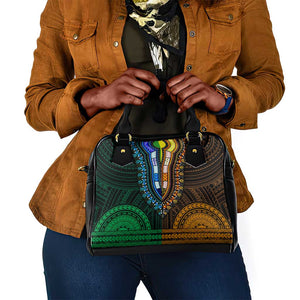 African Dashiki and Polynesian Pattern Shoulder Handbag Half Green-Gold