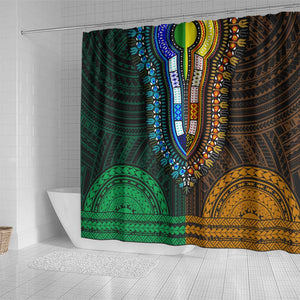 African Dashiki and Polynesian Pattern Shower Curtain Half Green-Gold