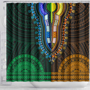 African Dashiki and Polynesian Pattern Shower Curtain Half Green-Gold