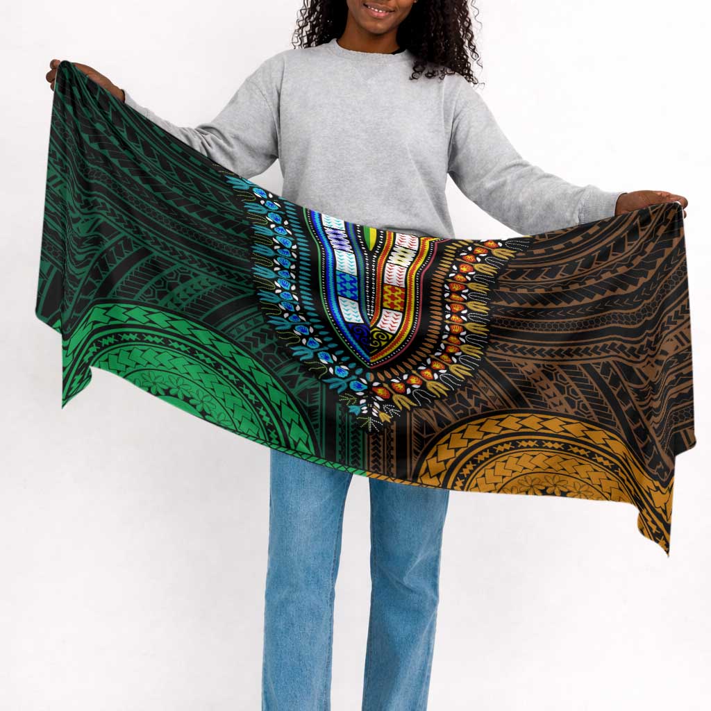 African Dashiki and Polynesian Pattern Simple Headwrap Half Green-Gold