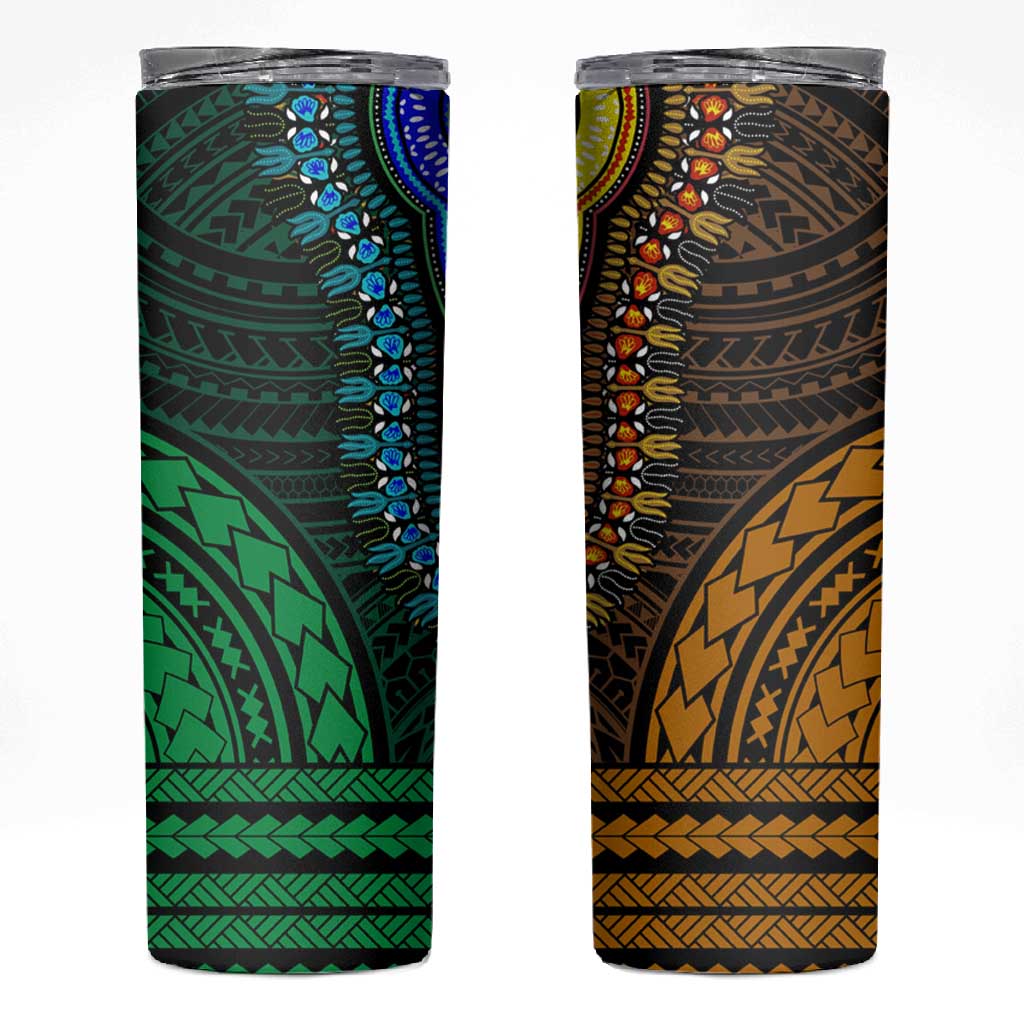 African Dashiki and Polynesian Pattern Skinny Tumbler Half Green-Gold