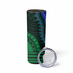 African Dashiki and Polynesian Pattern Skinny Tumbler Half Green-Gold