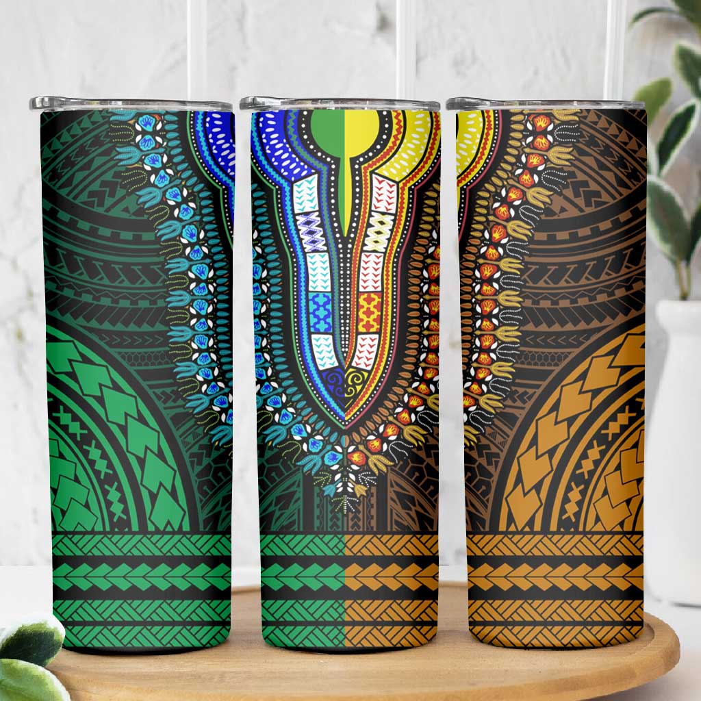 African Dashiki and Polynesian Pattern Skinny Tumbler Half Green-Gold