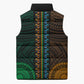 African Dashiki and Polynesian Pattern Sleeveless Puffer Jacket Half Green-Gold
