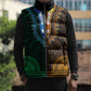 African Dashiki and Polynesian Pattern Sleeveless Puffer Jacket Half Green-Gold