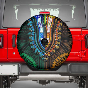 African Dashiki and Polynesian Pattern Spare Tire Cover Half Green-Gold