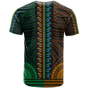 African Dashiki and Polynesian Pattern T shirt Half Green-Gold