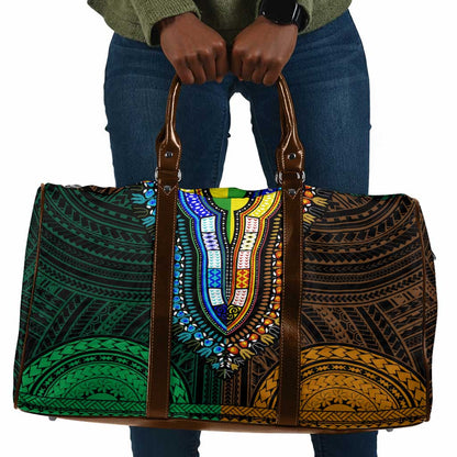 African Dashiki and Polynesian Pattern Travel Bag Half Green-Gold