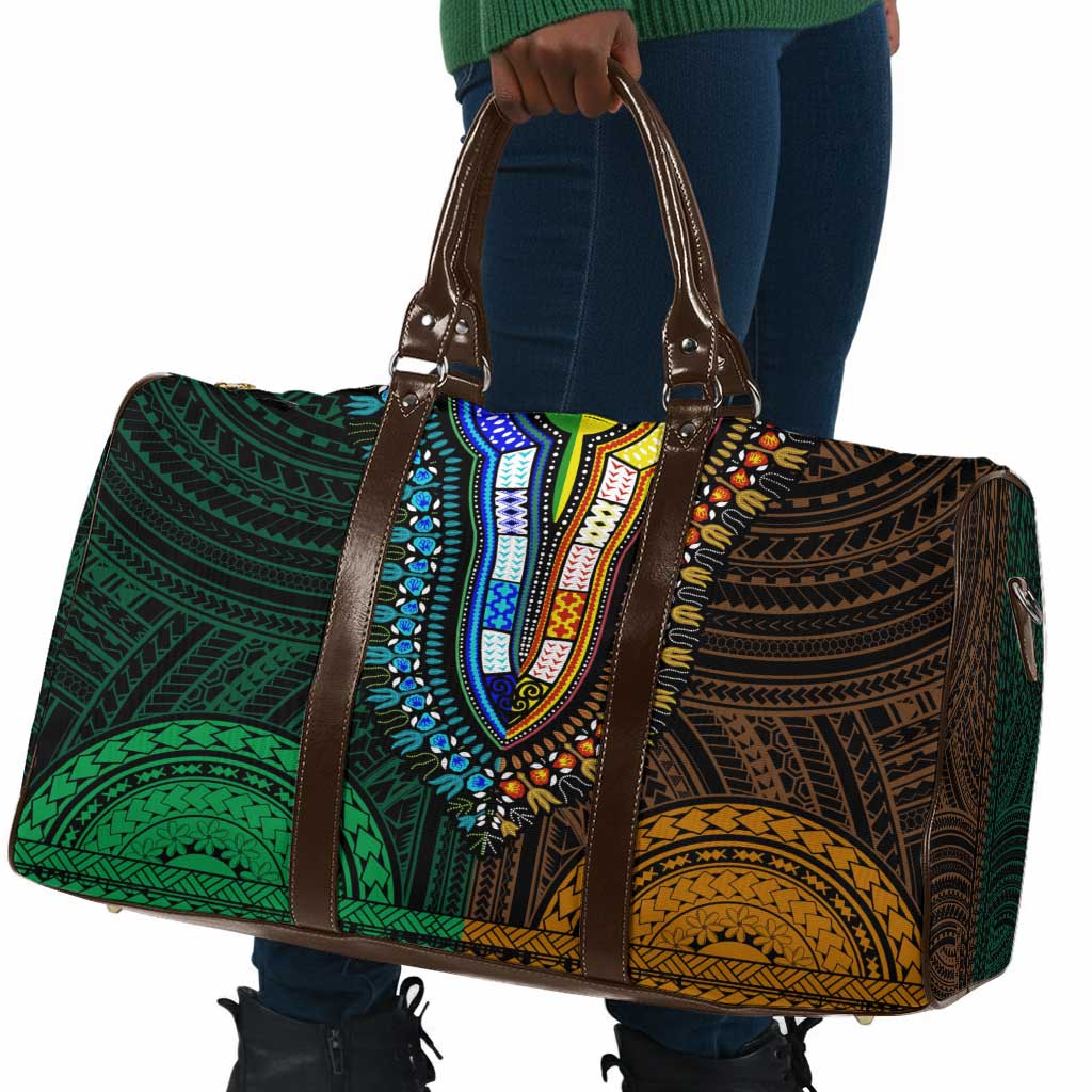 African Dashiki and Polynesian Pattern Travel Bag Half Green-Gold