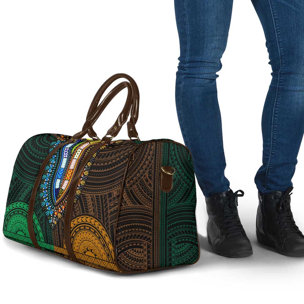 African Dashiki and Polynesian Pattern Travel Bag Half Green-Gold