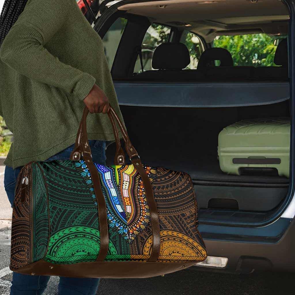 African Dashiki and Polynesian Pattern Travel Bag Half Green-Gold