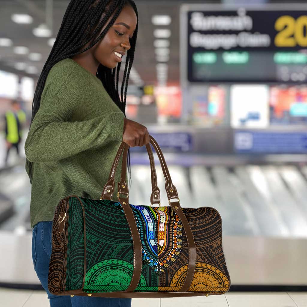 African Dashiki and Polynesian Pattern Travel Bag Half Green-Gold