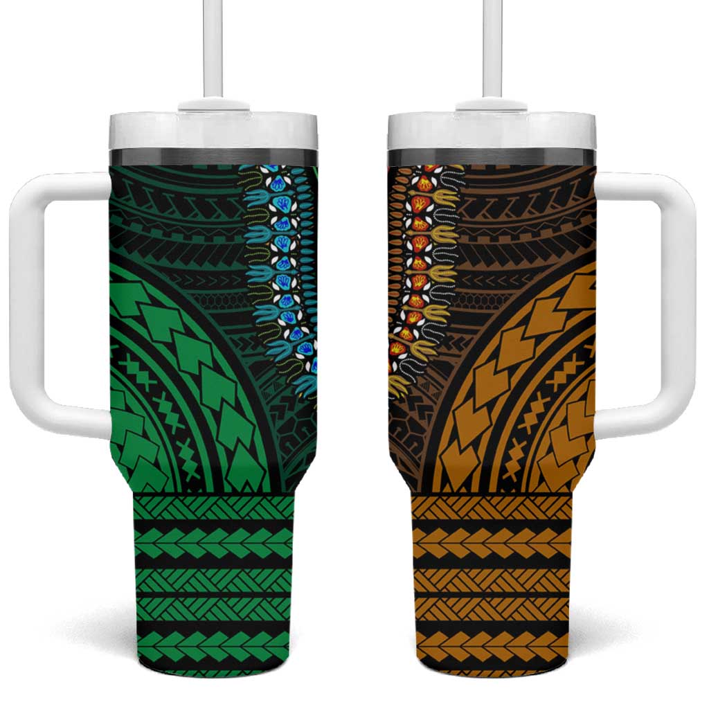 African Dashiki and Polynesian Pattern Tumbler With Handle Half Green-Gold