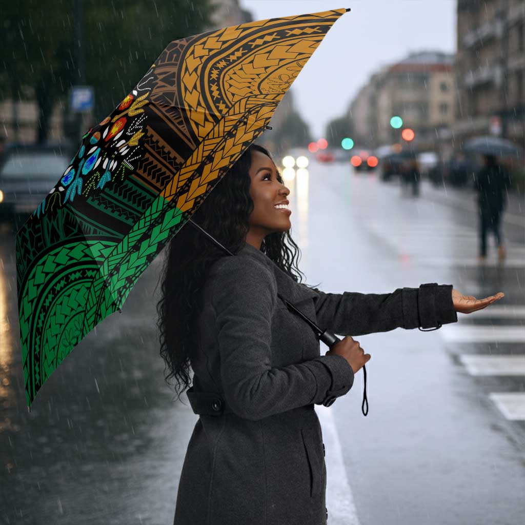 African Dashiki and Polynesian Pattern Umbrella Half Green-Gold