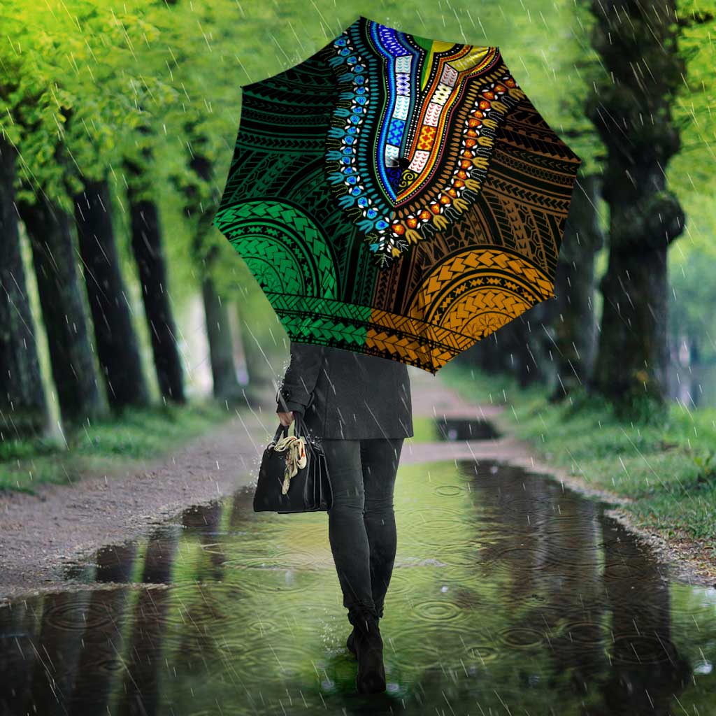 African Dashiki and Polynesian Pattern Umbrella Half Green-Gold