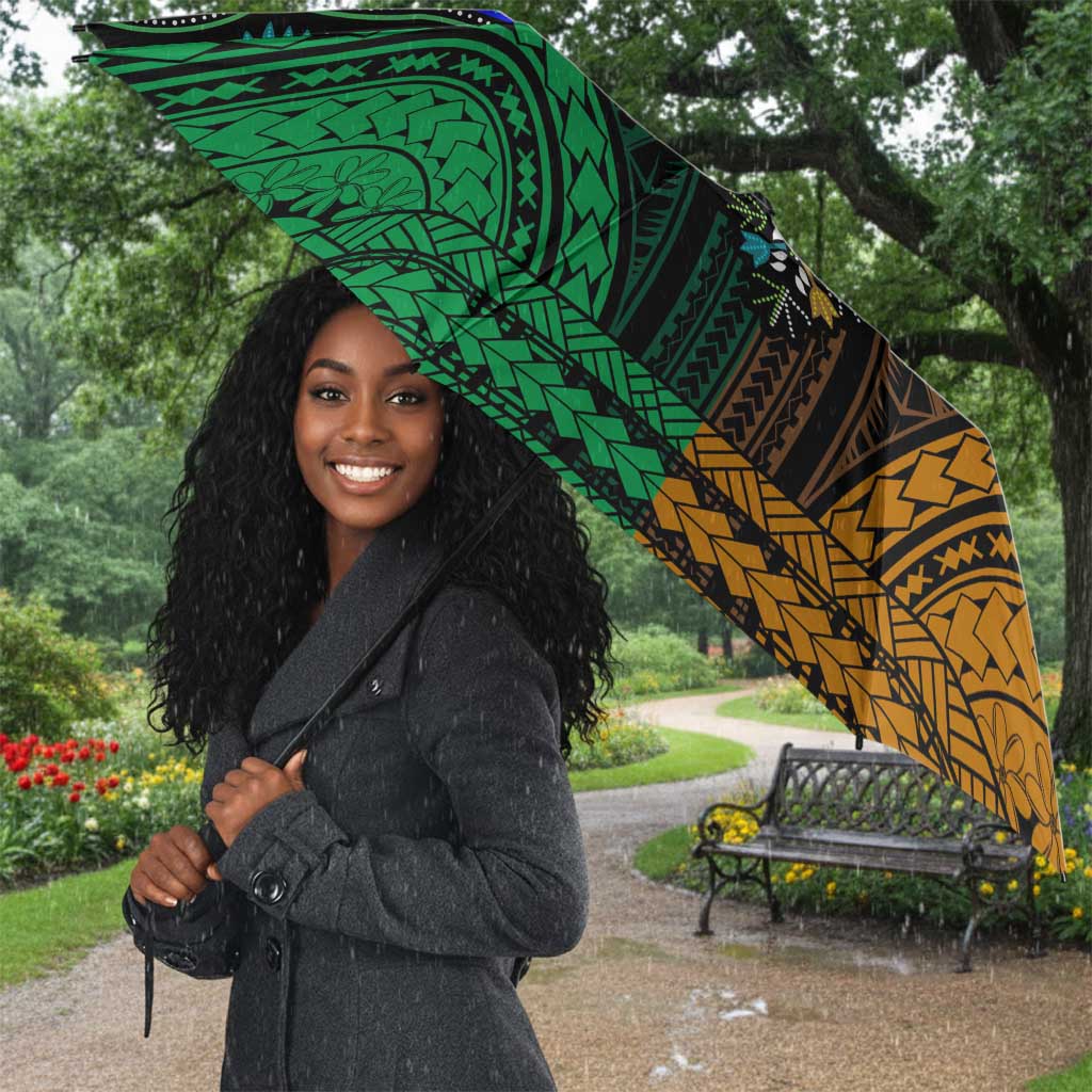 African Dashiki and Polynesian Pattern Umbrella Half Green-Gold