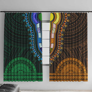 African Dashiki and Polynesian Pattern Window Curtain Half Green-Gold