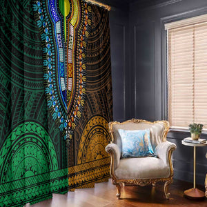 African Dashiki and Polynesian Pattern Window Curtain Half Green-Gold