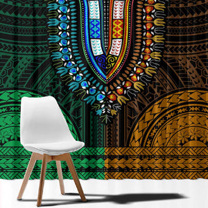 African Dashiki and Polynesian Pattern Window Curtain Half Green-Gold