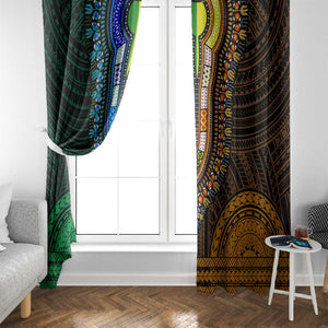 African Dashiki and Polynesian Pattern Window Curtain Half Green-Gold