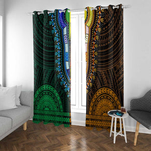 African Dashiki and Polynesian Pattern Window Curtain Half Green-Gold