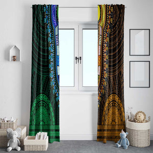 African Dashiki and Polynesian Pattern Window Curtain Half Green-Gold