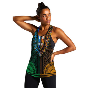 African Dashiki and Polynesian Pattern Women Racerback Tank Half Green-Gold