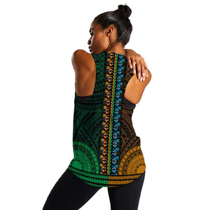 African Dashiki and Polynesian Pattern Women Racerback Tank Half Green-Gold