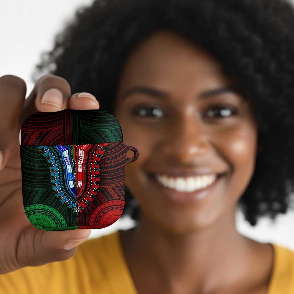 African Dashiki and Polynesian Pattern AirPods Case Half Green-Red