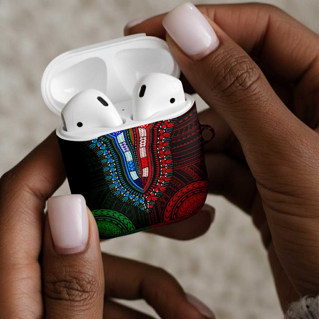 African Dashiki and Polynesian Pattern AirPods Case Half Green-Red