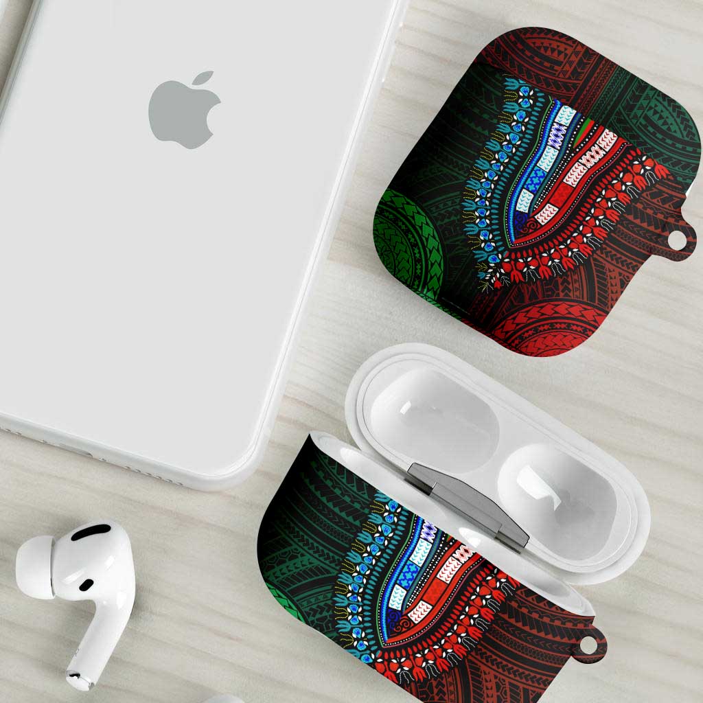 African Dashiki and Polynesian Pattern AirPods Case Half Green-Red