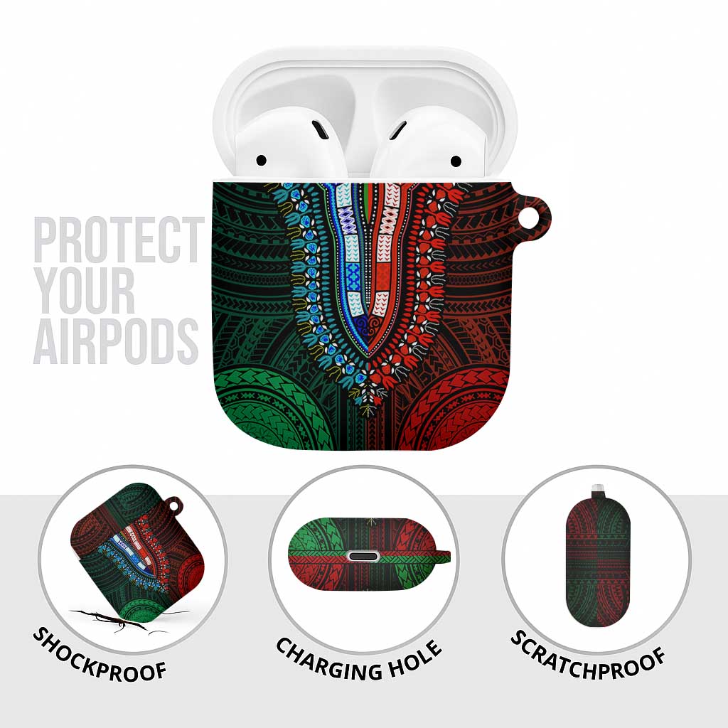 African Dashiki and Polynesian Pattern AirPods Case Half Green-Red