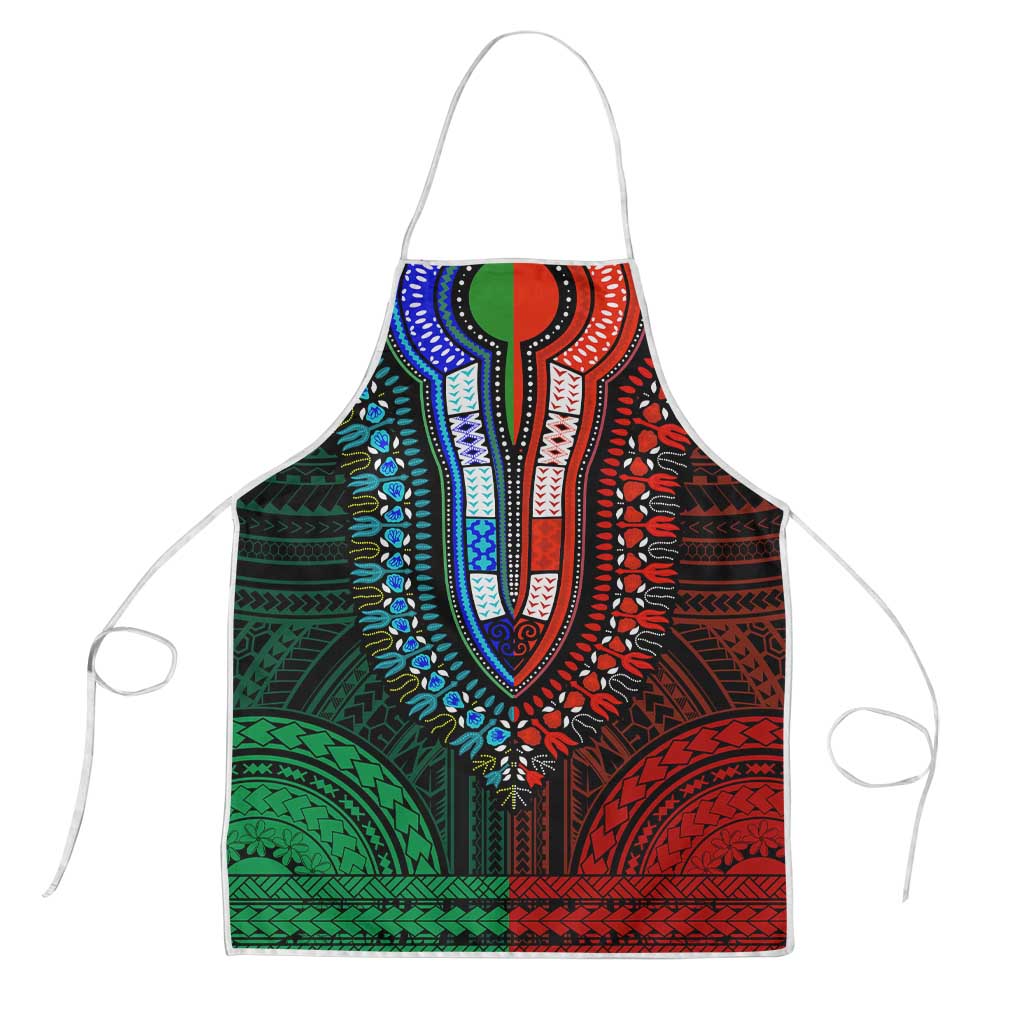 African Dashiki and Polynesian Pattern Apron Half Green-Red
