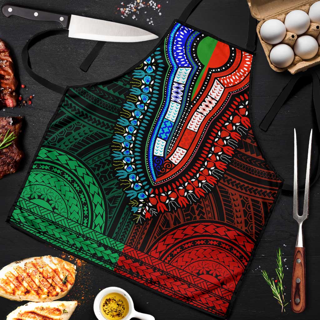African Dashiki and Polynesian Pattern Apron Half Green-Red