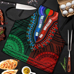 African Dashiki and Polynesian Pattern Apron Half Green-Red