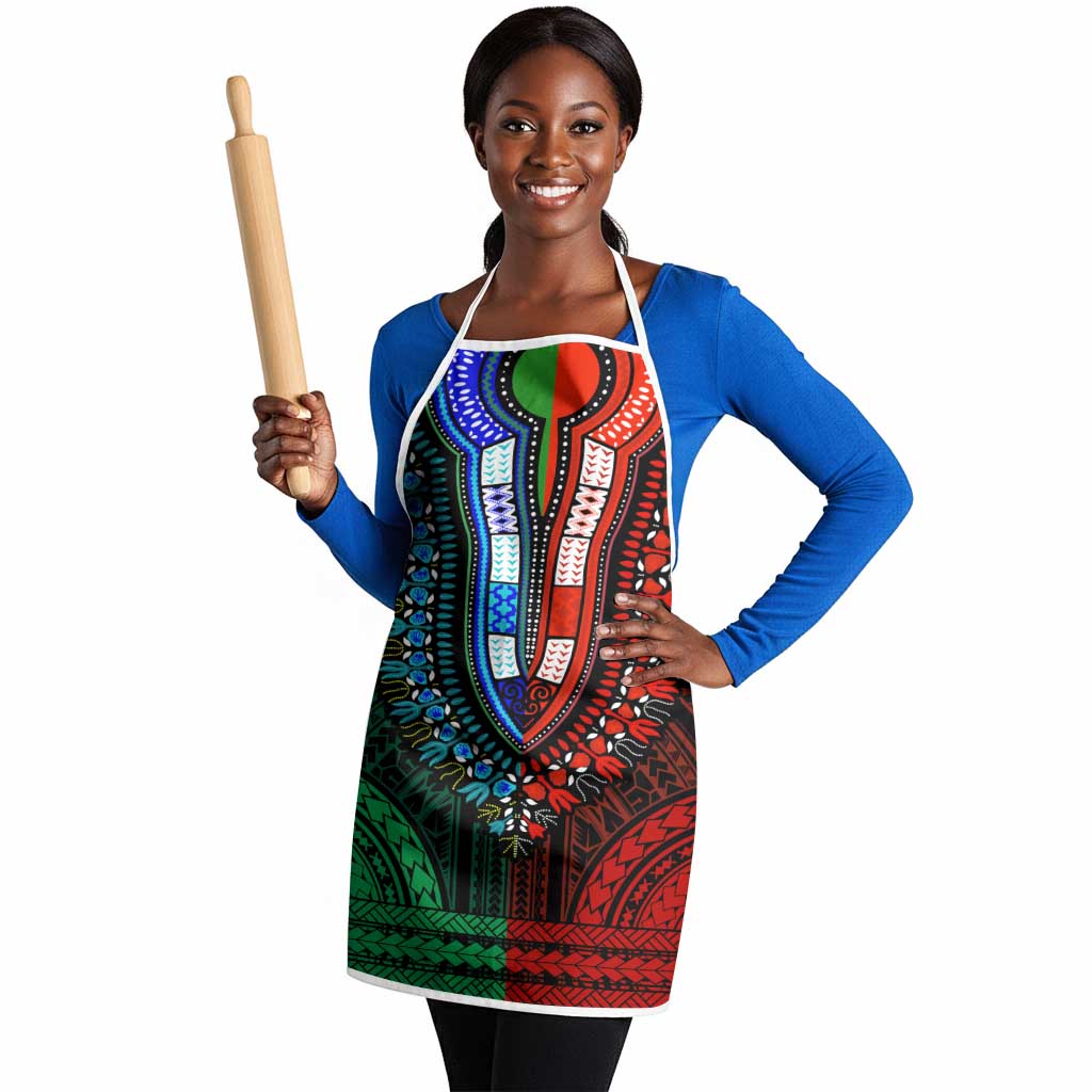 African Dashiki and Polynesian Pattern Apron Half Green-Red
