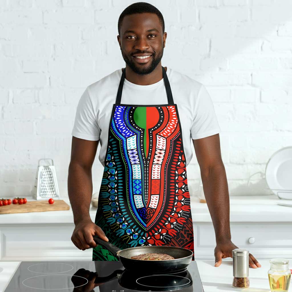 African Dashiki and Polynesian Pattern Apron Half Green-Red