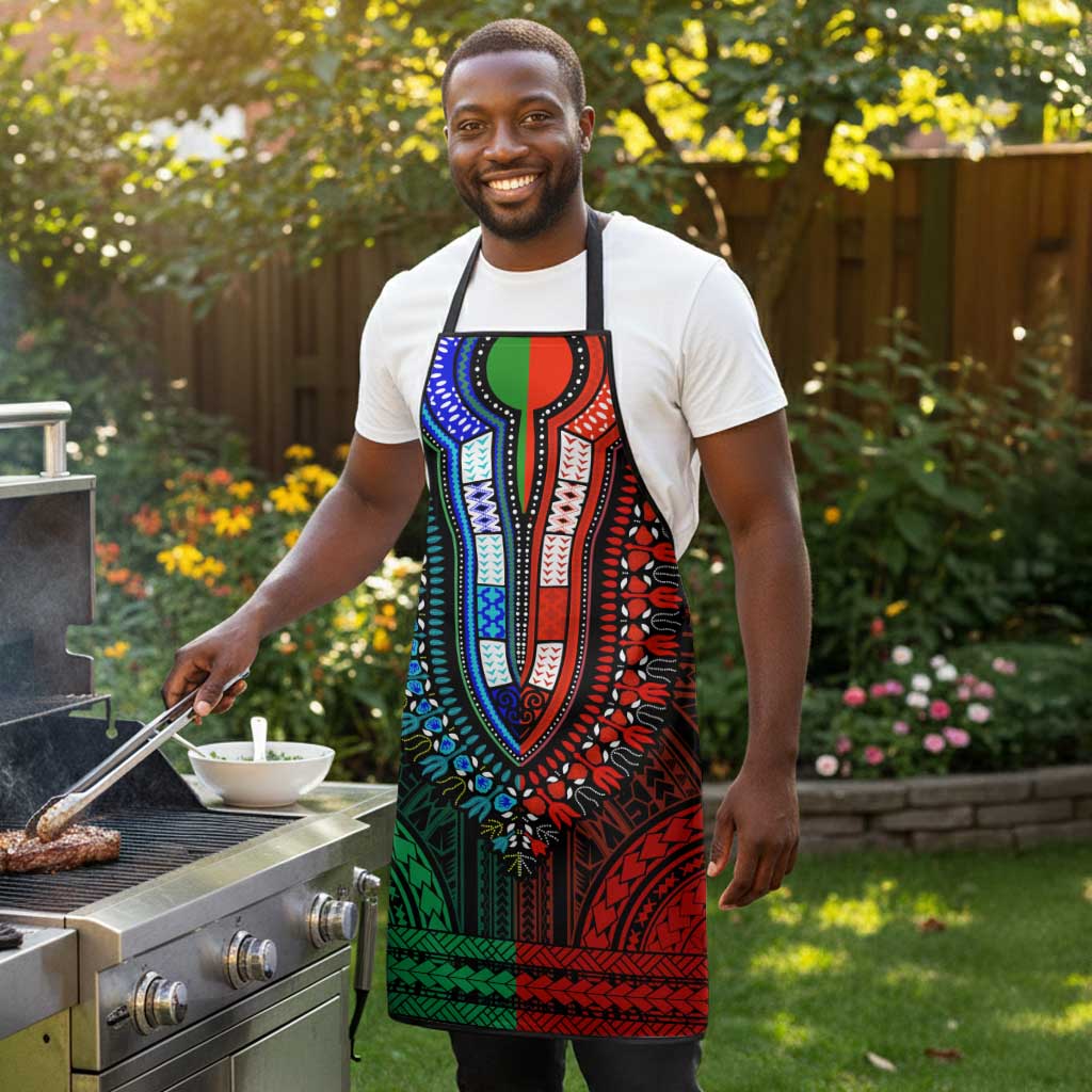 African Dashiki and Polynesian Pattern Apron Half Green-Red