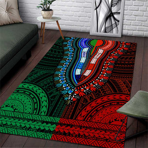 African Dashiki and Polynesian Pattern Area Rug Half Green-Red