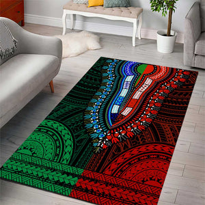 African Dashiki and Polynesian Pattern Area Rug Half Green-Red